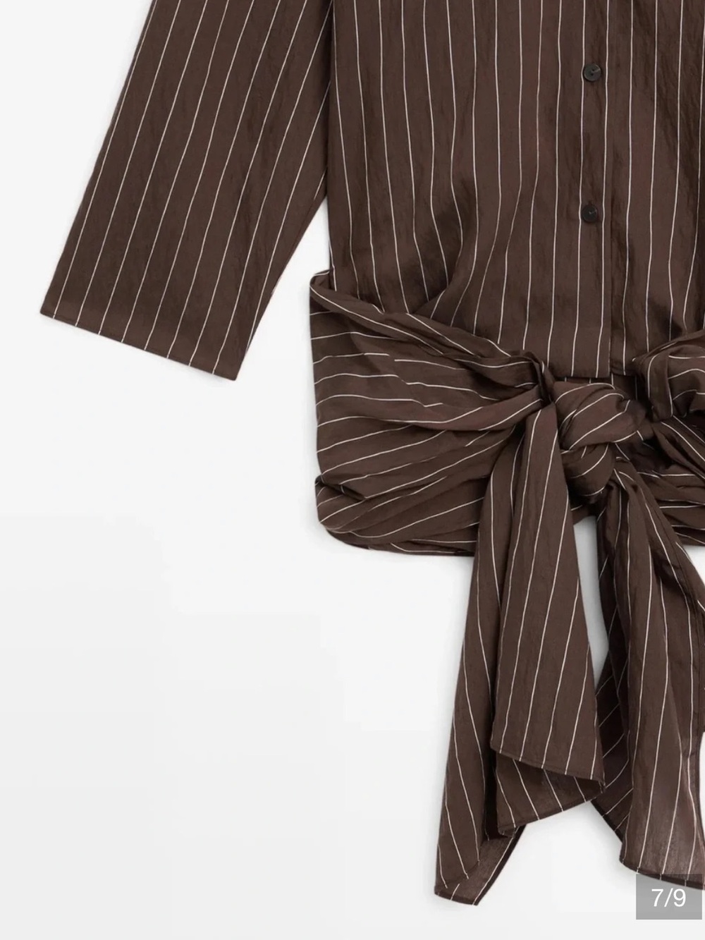 Massimo Dutti NWT Brown Pinstripe Wrap-Accent Shirt Blouse Small 5131/531 - Picture 6 of 10